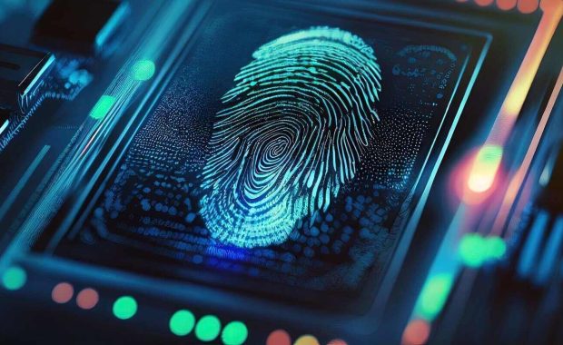 biometric fingerprint scanning for digital security and identity concept